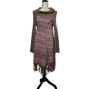 Fate Womens Long Cardigan Sz S Knit Fringe‎ Southwestern Mixed Media Cowl Neck